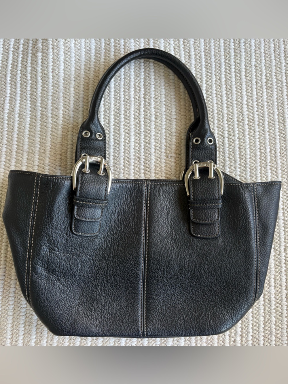 Tignanello Black Pebbled Leather Tote Bag | Genuine minimalist neutral everyday